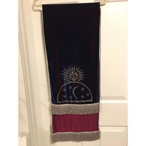 Vintage 1990s Sun Moon and Stars Blue and Red Velvet Spandex New Years Eve Scarf